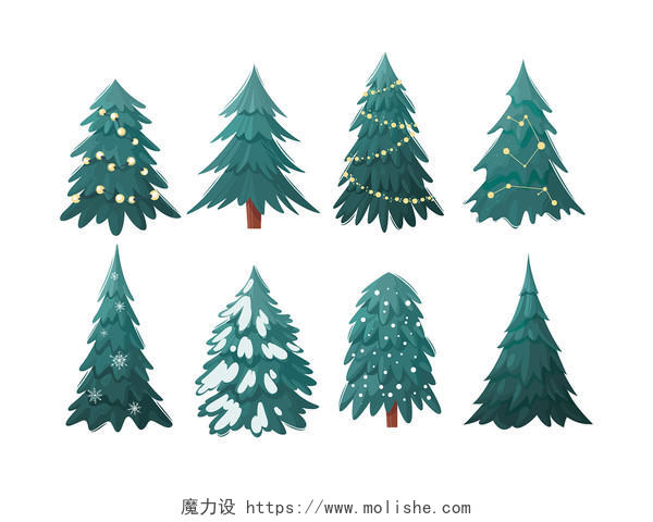 彩色卡通手绘圣诞节圣诞树圣诞装饰矢量元素PNG素材